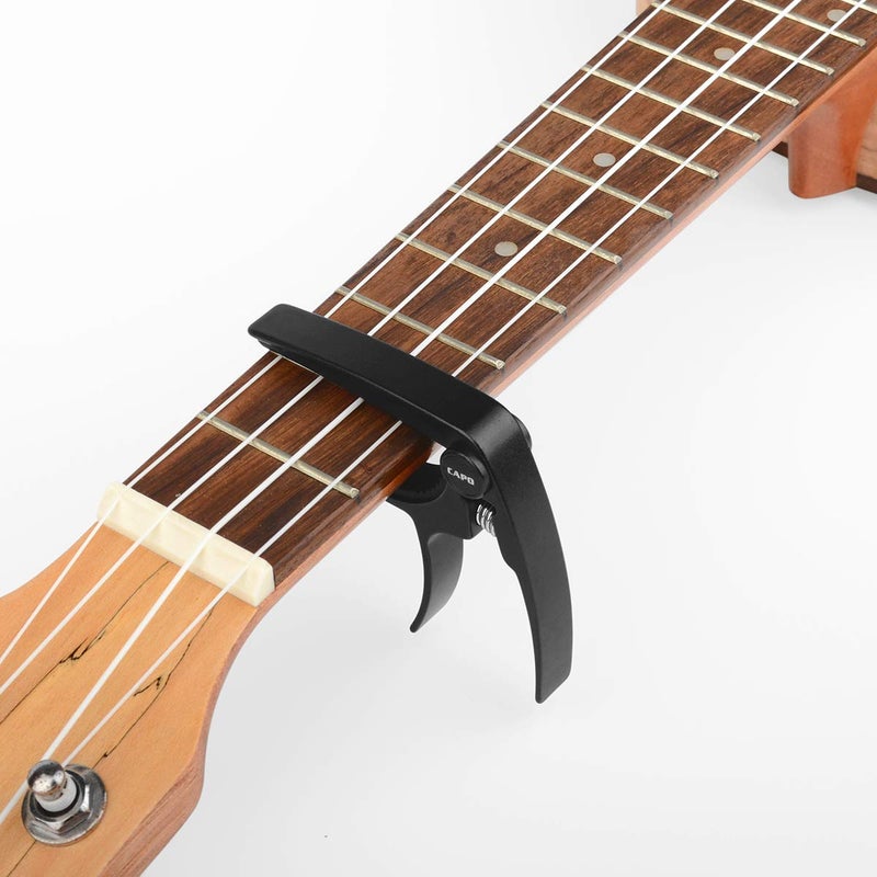 BestSounds UKULELE CAPO - 4 String for Soprano, Concert Ukulele Zinc Alloy Professional Capo Lightweight Feeling with 2pack Ukulele Felt Picks (Black) - Image 5